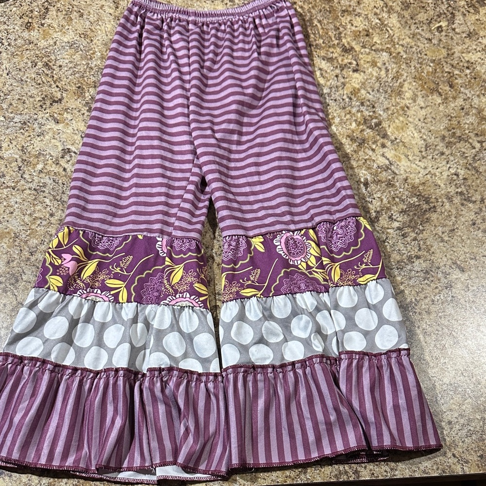 Purple Striped Kids tiered wide leg Pants
